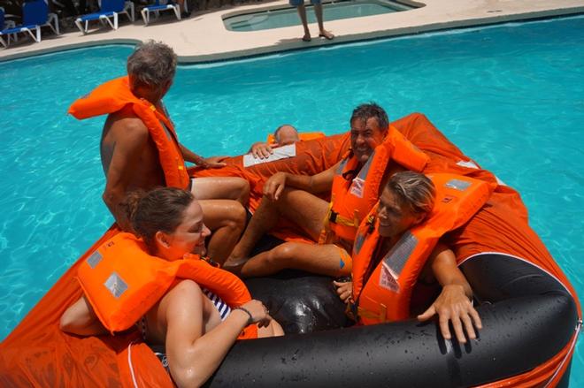 Trying out the liferaft in the pool at Nanny Cay © WCC / Isabelly Tremblay